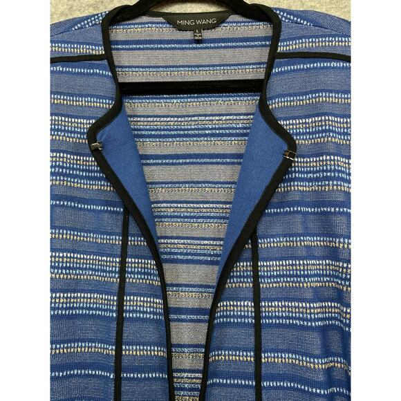 Ming Wang Womens Cardigan Striped Sweater Jacket Knit Career Quiet Luxury Blue L - Picture 3 of 16